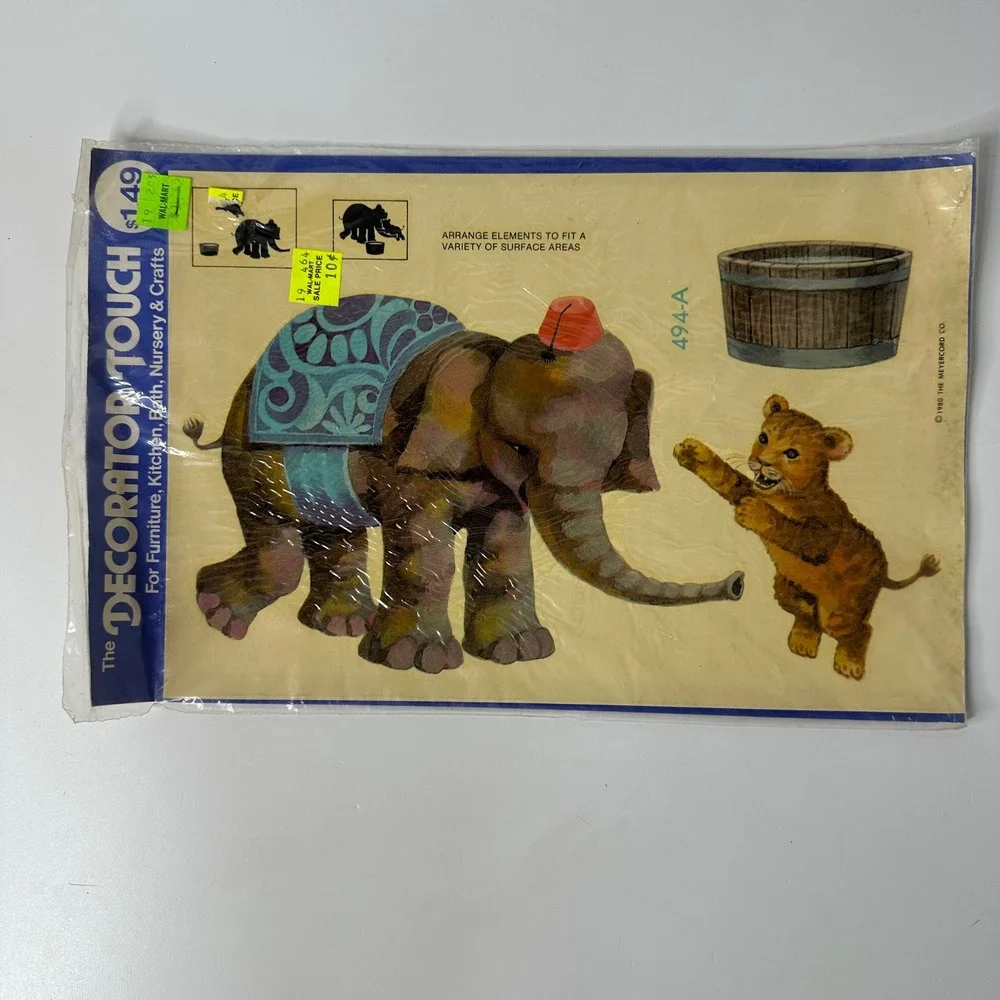 Vintage Decorator Touch Decals Elephant Lion Circus Meyercord Nursery Craft 1980